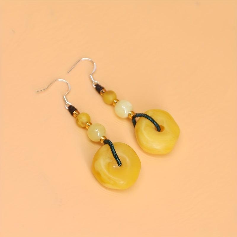 925 Silver Goddess Earrings Old Honey Wax Peace Buckle Ear Hooks