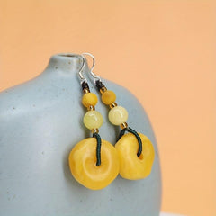 925 Silver Goddess Earrings Old Honey Wax Peace Buckle Ear Hooks