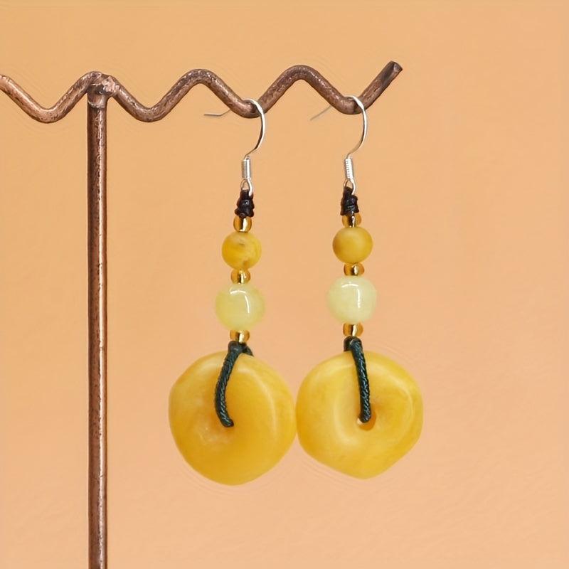 925 Silver Goddess Earrings Old Honey Wax Peace Buckle Ear Hooks
