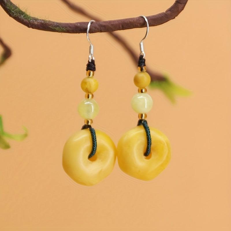 925 Silver Goddess Earrings Old Honey Wax Peace Buckle Ear Hooks