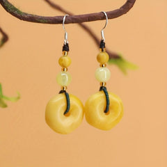 925 Silver Goddess Earrings Old Honey Wax Peace Buckle Ear Hooks