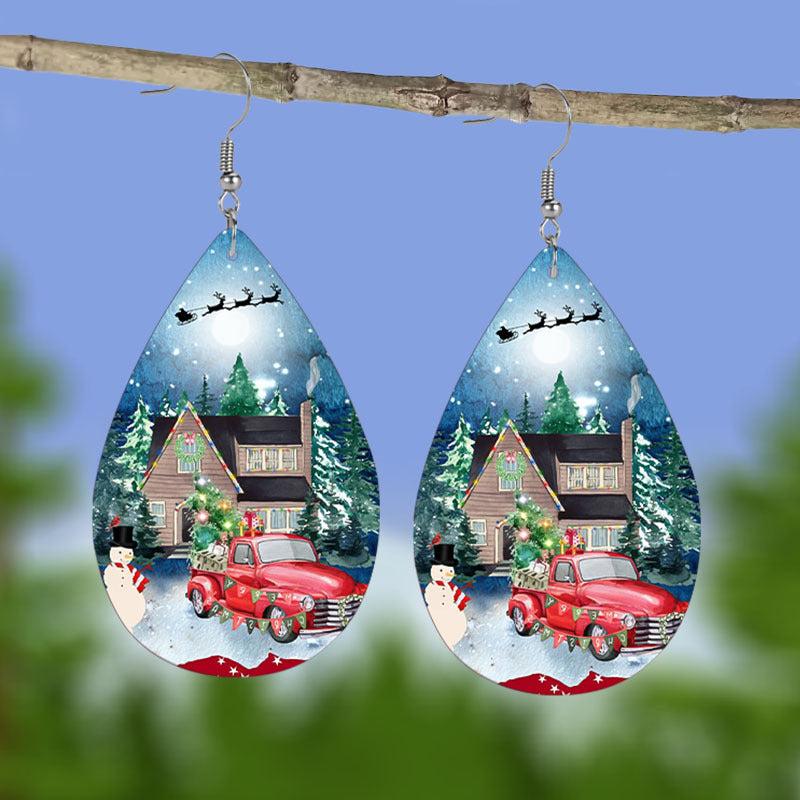 Teardrop Faux Leather Earrings Christmas Party Jewelry
