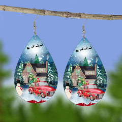 Teardrop Faux Leather Earrings Christmas Party Jewelry