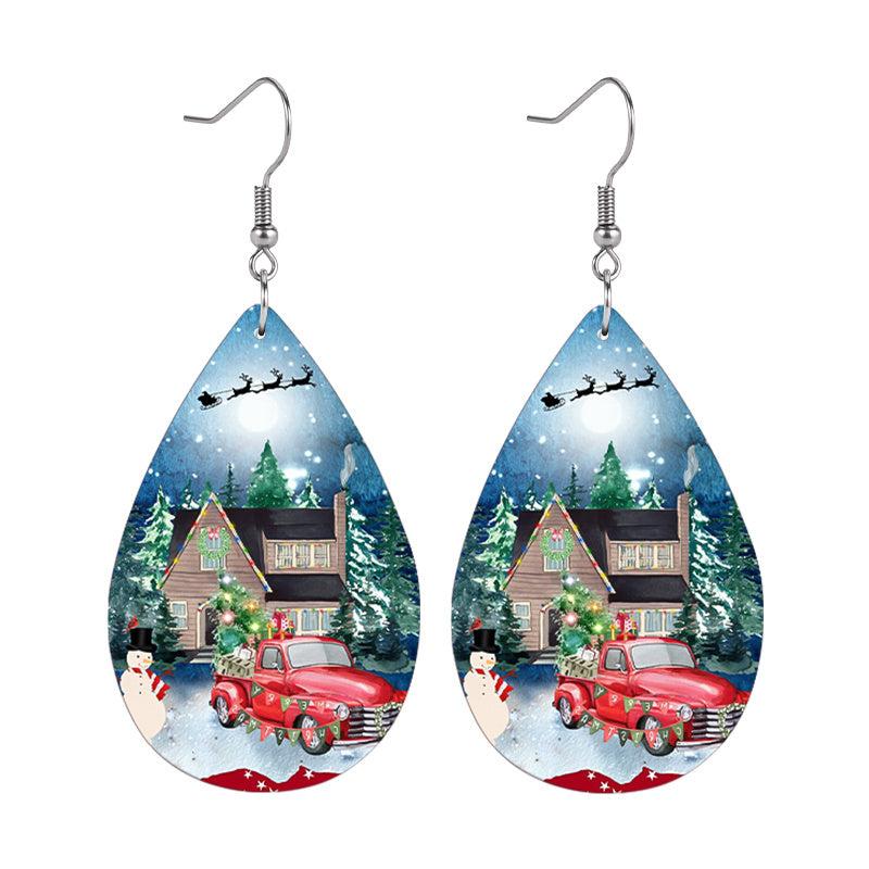 Teardrop Faux Leather Earrings Christmas Party Jewelry