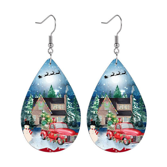 Teardrop Faux Leather Earrings Christmas Party Jewelry
