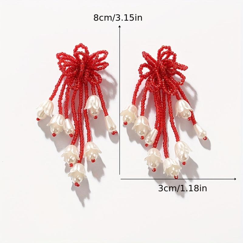 Ethnic Beaded Earrings Tassel Flower Retro Earrings