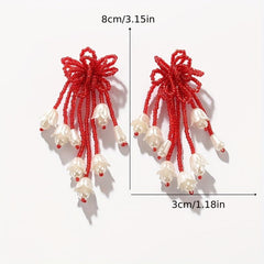 Ethnic Beaded Earrings Tassel Flower Retro Earrings