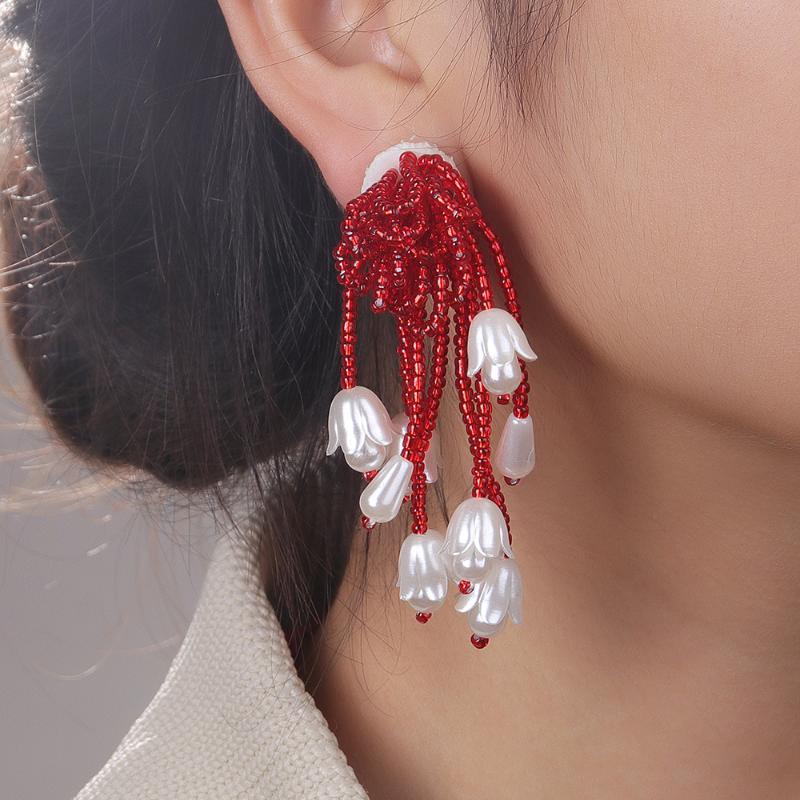 Ethnic Beaded Earrings Tassel Flower Retro Earrings