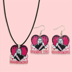 Halloween Pink Ghost Necklace Earrings Set