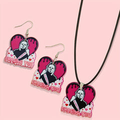 Halloween Pink Ghost Necklace Earrings Set