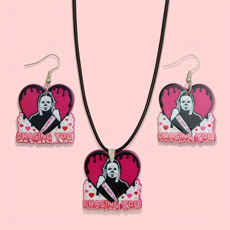 Halloween Pink Ghost Necklace Earrings Set