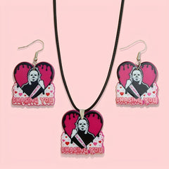 Halloween Pink Ghost Necklace Earrings Set