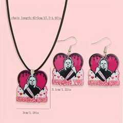 Halloween Pink Ghost Necklace Earrings Set