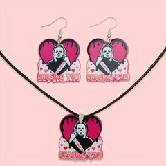 Halloween Pink Ghost Necklace Earrings Set