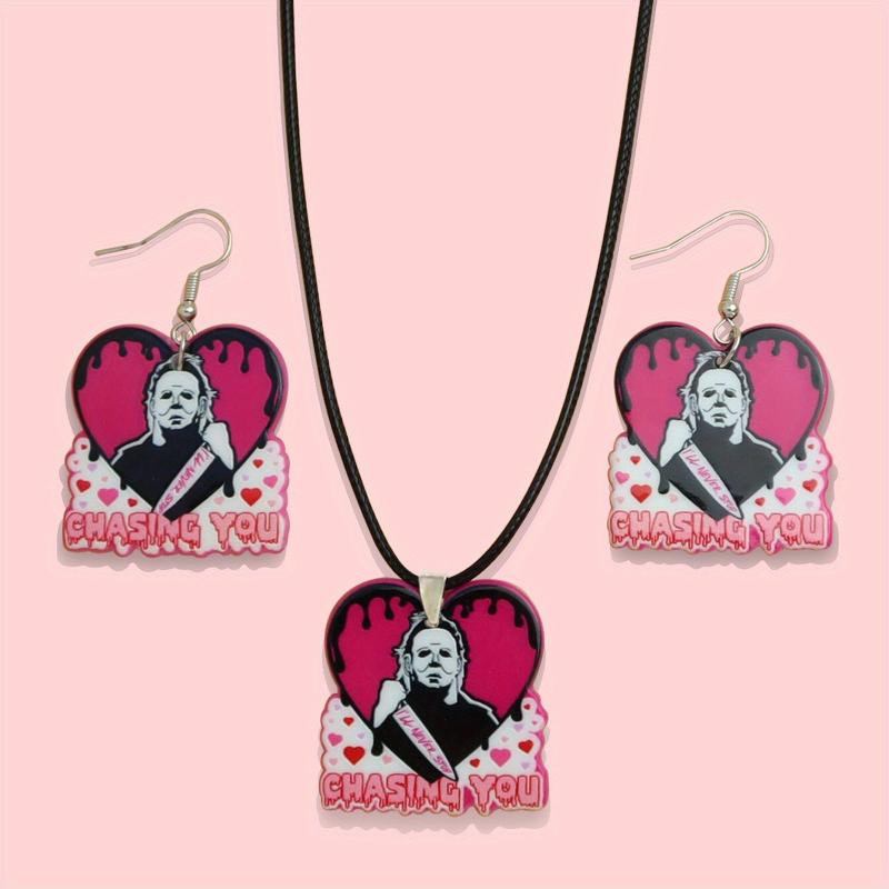 Halloween Pink Ghost Necklace Earrings Set