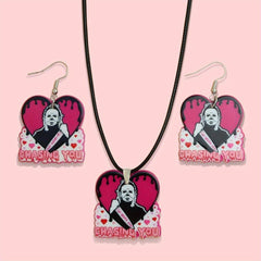 Halloween Pink Ghost Necklace Earrings Set