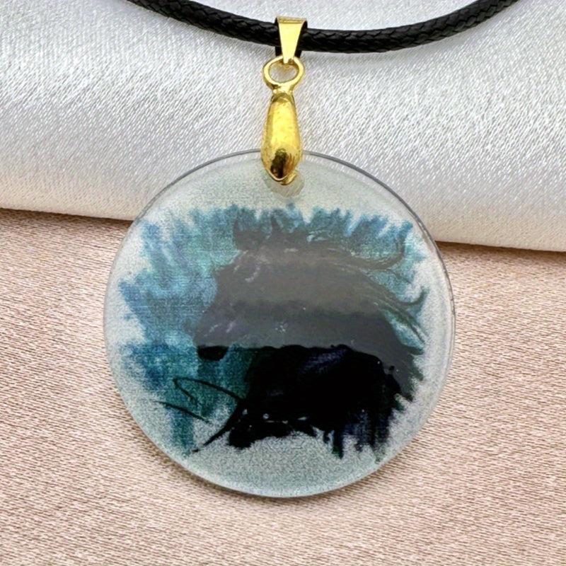 Hand Drawn Horse Pendant Necklace Chain Halloween Christmas Gift