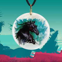 Hand Drawn Horse Pendant Necklace Chain Halloween Christmas Gift