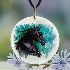 Hand Drawn Horse Pendant Necklace Chain Halloween Christmas Gift