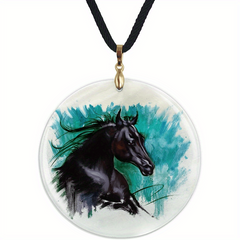 Hand Drawn Horse Pendant Necklace Chain Halloween Christmas Gift