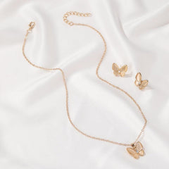 Opal Butterfly Necklace & Earrings Set - Elegant Alloy Gift