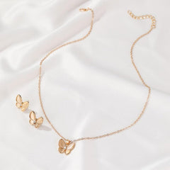 Opal Butterfly Necklace & Earrings Set - Elegant Alloy Gift