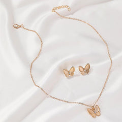 Opal Butterfly Necklace & Earrings Set - Elegant Alloy Gift