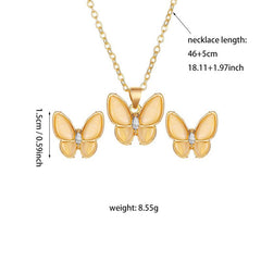 Opal Butterfly Necklace & Earrings Set - Elegant Alloy Gift