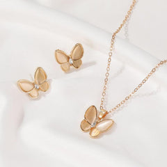 Opal Butterfly Necklace & Earrings Set - Elegant Alloy Gift