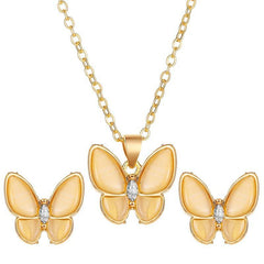 Opal Butterfly Necklace & Earrings Set - Elegant Alloy Gift