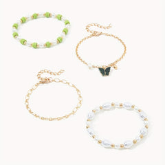 Bohemian Ethnic Bracelet Baroque Pearl Beaded Chain Butterfly Set Of 4