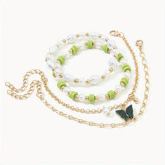 Bohemian Ethnic Bracelet Baroque Pearl Beaded Chain Butterfly Set Of 4