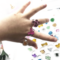 24pcs Cartoon Resin Gem Ring Set with Paper Box - Adjustable Size
