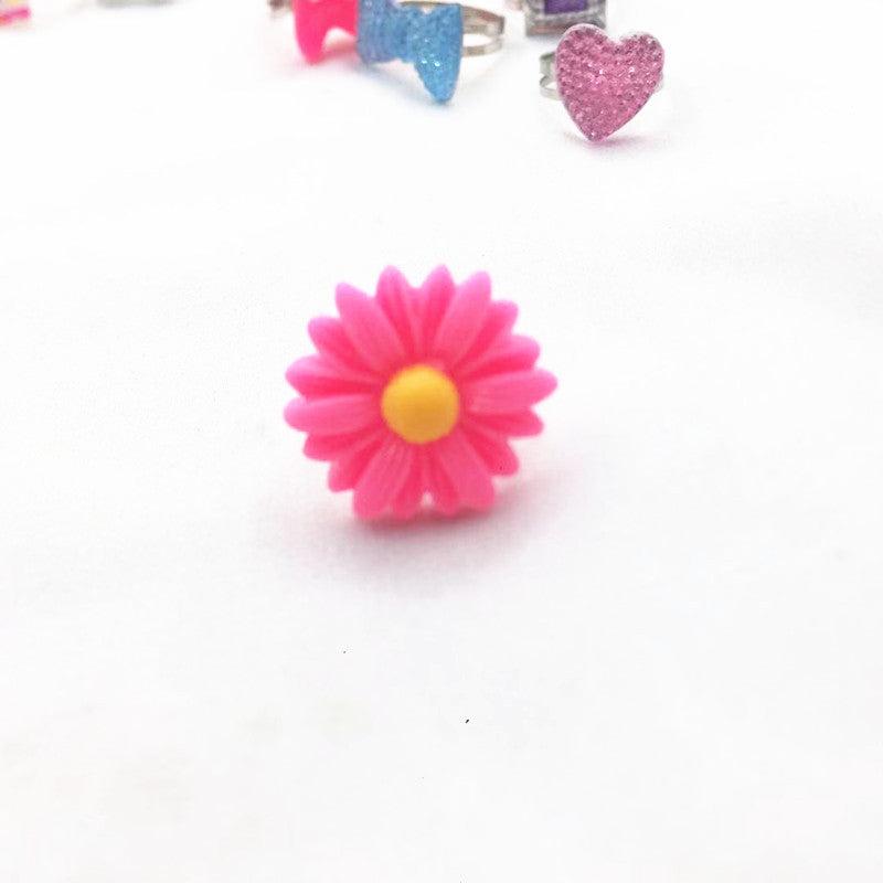 24pcs Cartoon Resin Gem Ring Set with Paper Box - Adjustable Size