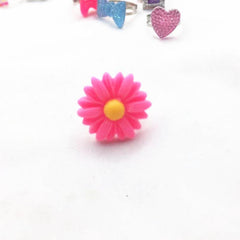 24pcs Cartoon Resin Gem Ring Set with Paper Box - Adjustable Size