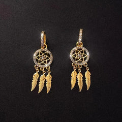 Light Mesh Tassel Drop Earrings with Rhinestone and Feather Details