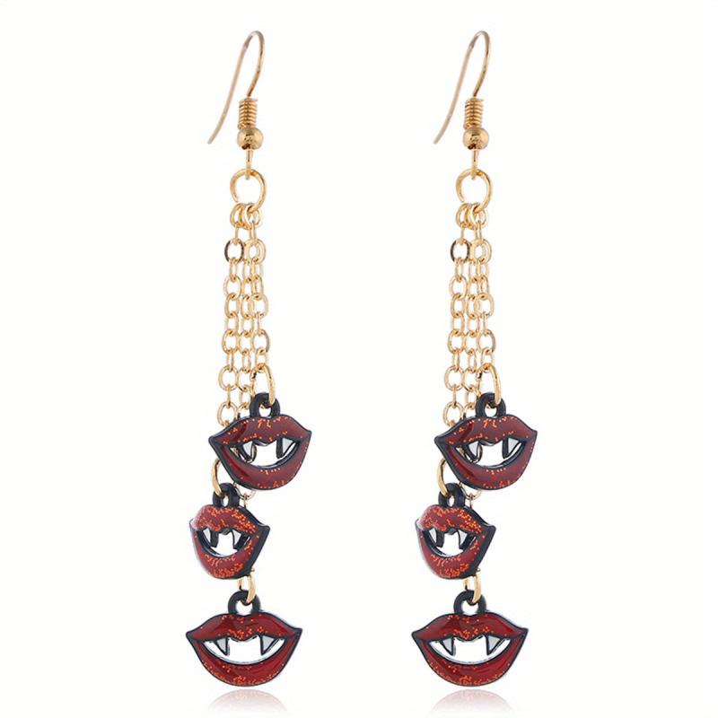Halloween Pumpkin and Lip Dangle Earrings Set