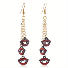 Halloween Pumpkin and Lip Dangle Earrings Set