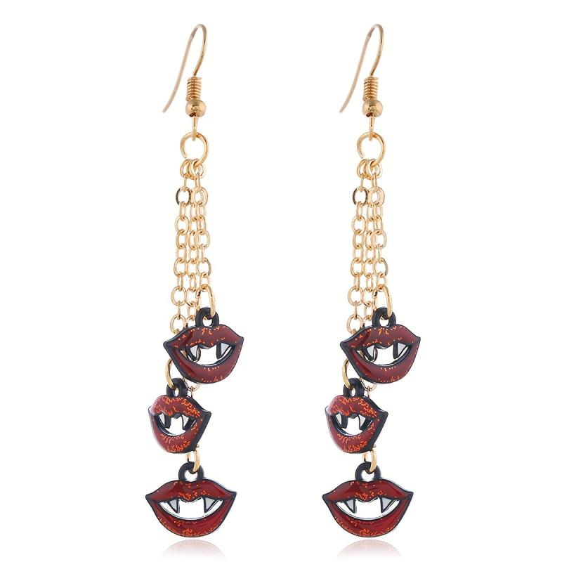 Halloween Pumpkin and Lip Dangle Earrings Set