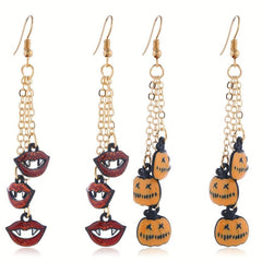 Halloween Pumpkin and Lip Dangle Earrings Set
