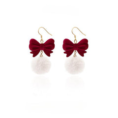 Burgundy Fur Ball Earrings Sweet Style