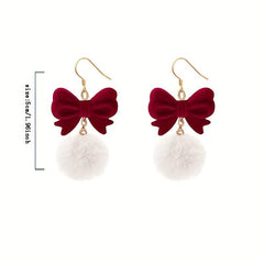 Burgundy Fur Ball Earrings Sweet Style