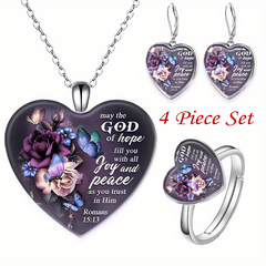Rose & Butterfly Crystal Jewelry Set - Necklace, Ring, Earrings, Christmas Gift