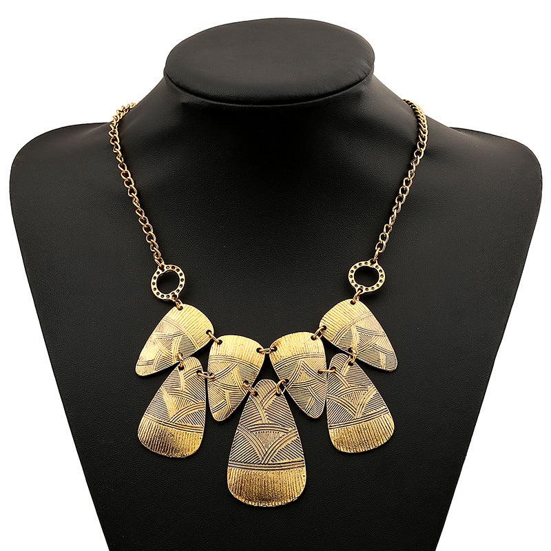 Retro Ethnic Drop Shape Necklace Collarbone Chain Unisex Short Chain