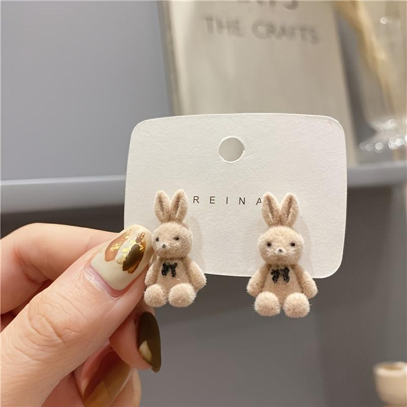 Plush Bunny Stud Earrings Cartoon Sweet Earrings