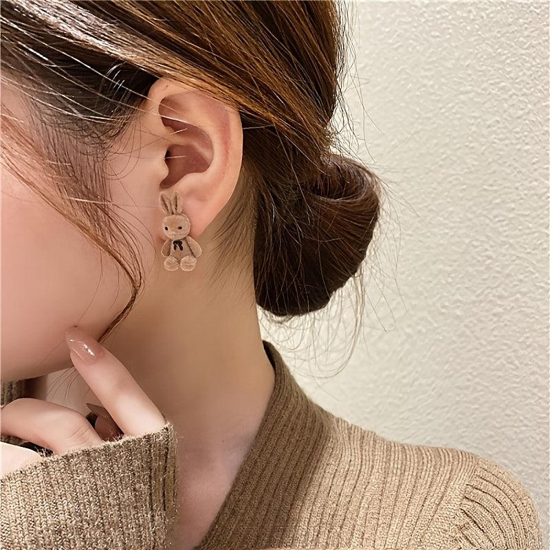 Plush Bunny Stud Earrings Cartoon Sweet Earrings