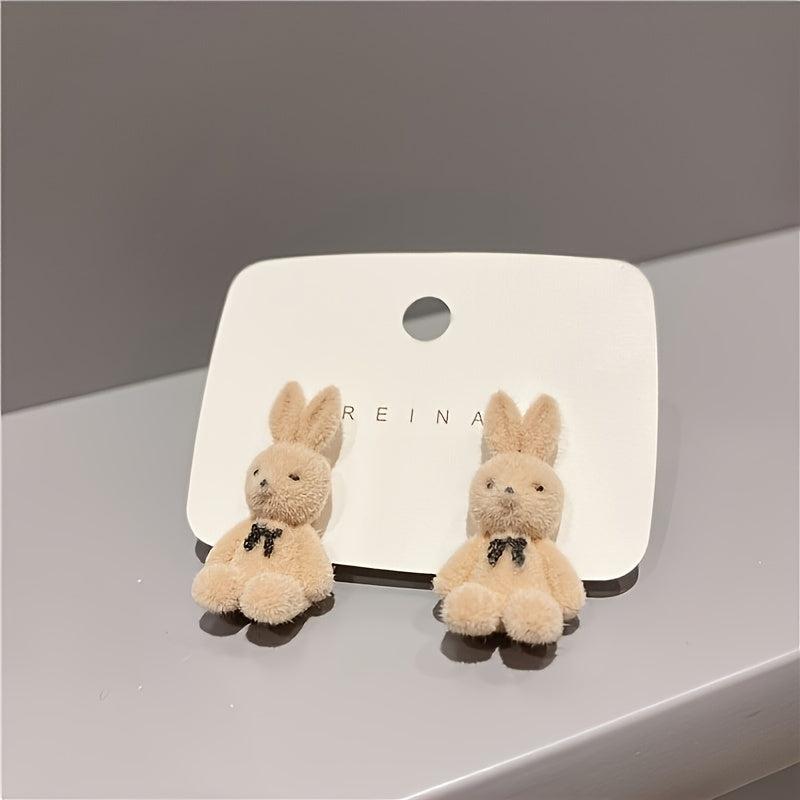 Plush Bunny Stud Earrings Cartoon Sweet Earrings