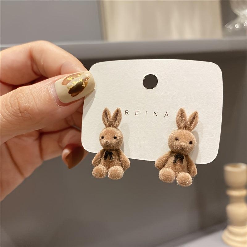 Plush Bunny Stud Earrings Cartoon Sweet Earrings