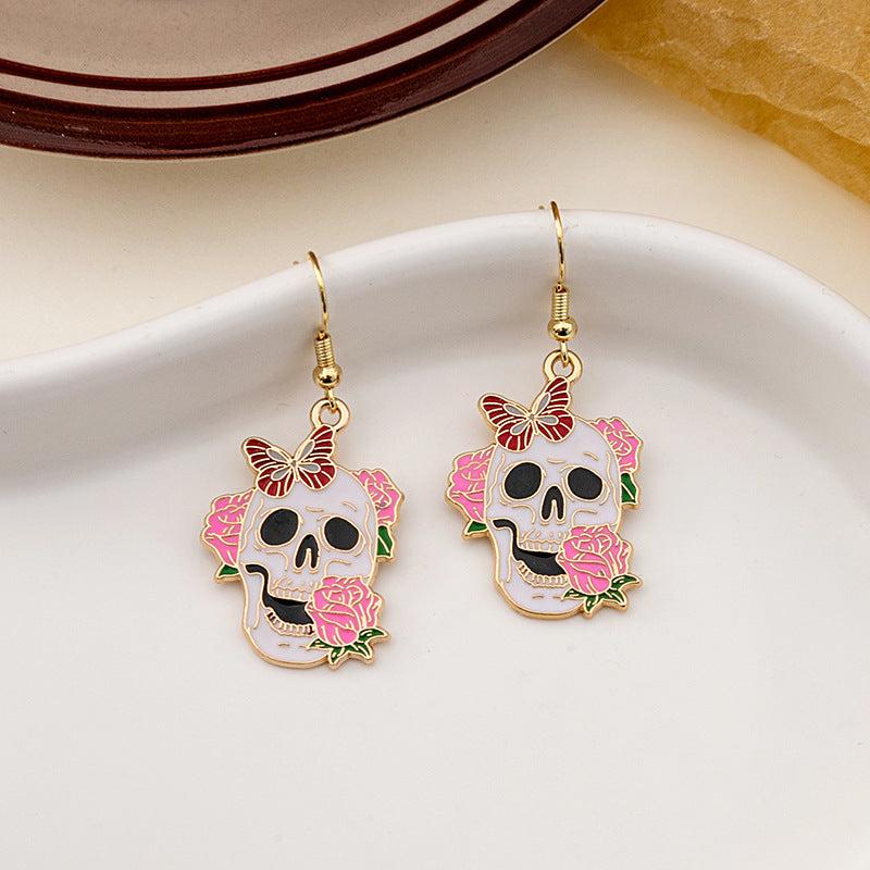 Halloween Rose Skull Earrings Dark Funny Earrings For Girls Women