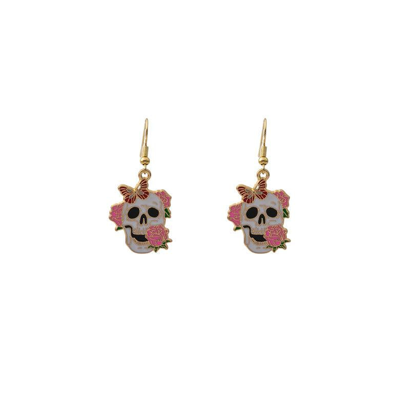 Halloween Rose Skull Earrings Dark Funny Earrings For Girls Women
